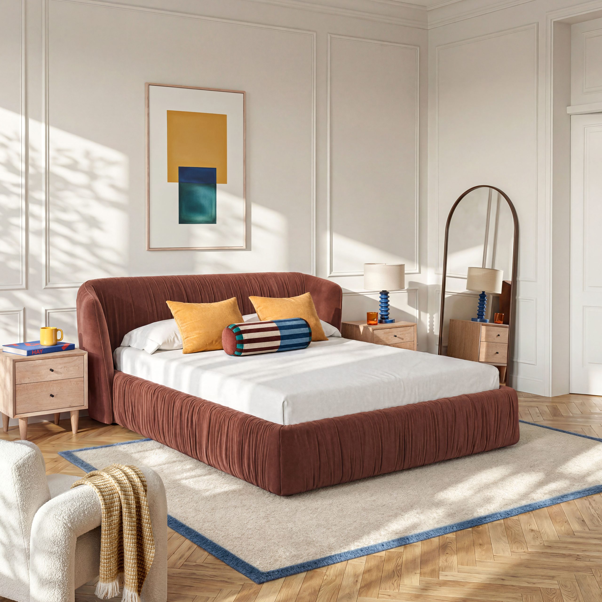 La chambre, autour du lit capitonné