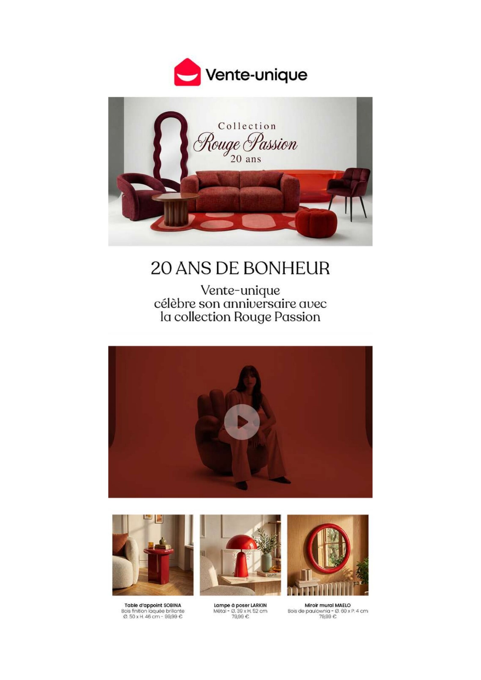 Communiqué de presse VENTE-UNIQUE — 20 ans de bonheur, collection Rouge Passion